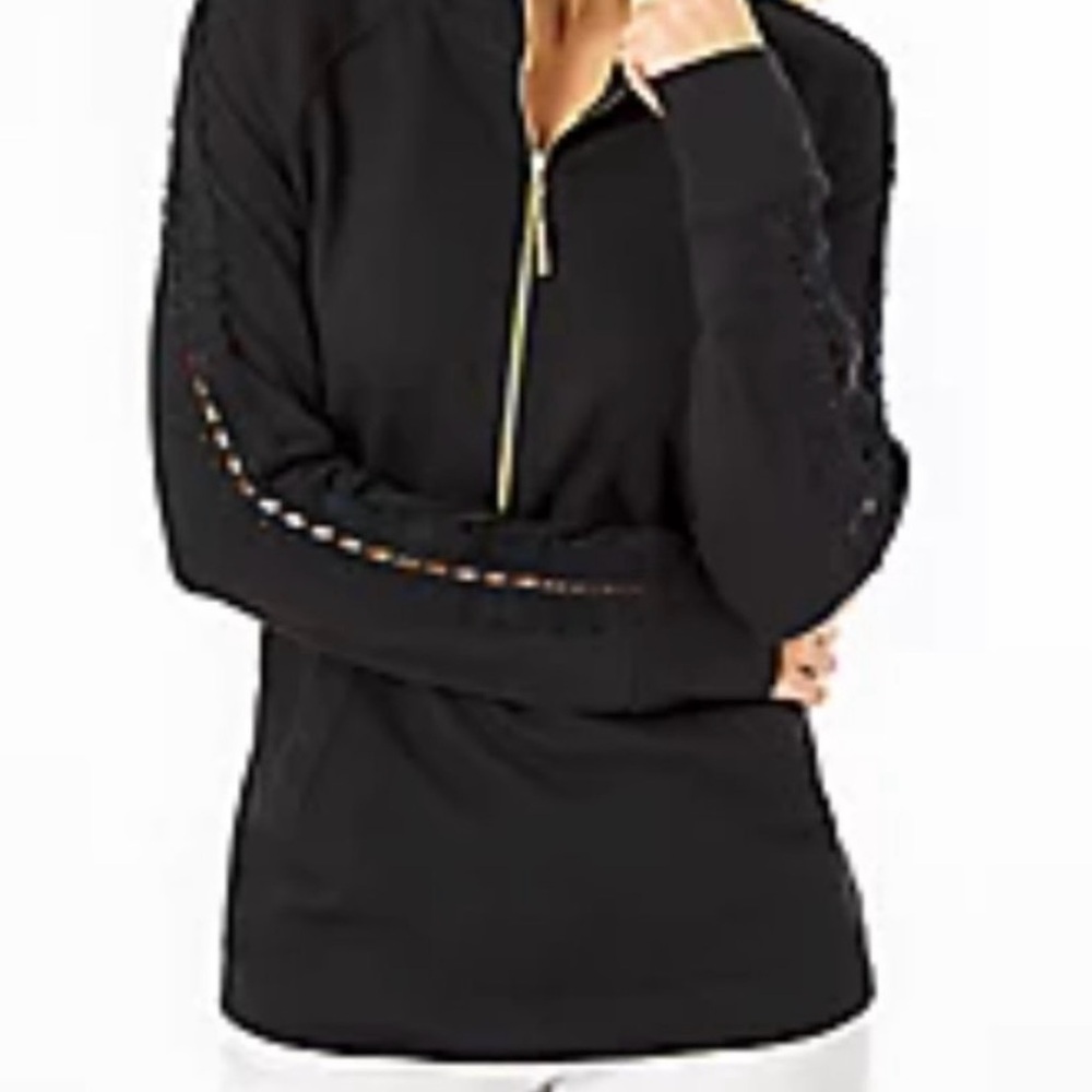 Lilly Pulitzer ONYX Skipper Popover, beautiful black! LARGE, Lace Sleeves
